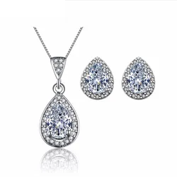 Water Drop CZ Wedding Jewelry Sets For Brides White Gold color Earring Necklace Sets Parure Bijoux ASM019