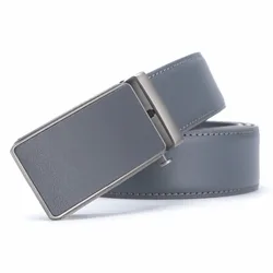 Cintos de couro genuíno para homens, fivela automática de metal, pulseira masculina luxuosa, 3,5 cm, cinza, qualidade superior, marca famosa