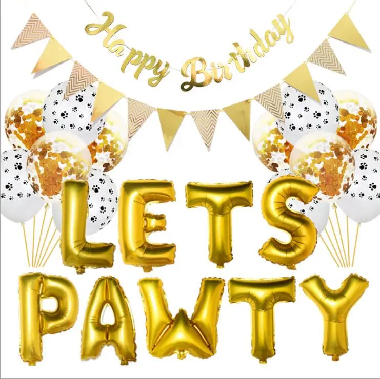 LETS PAWTY Foil Balloons Birthday Party Decoration Kids Alphabet Pet Dogs Cats Gift Pink/Blue Air Balloons Baby Shower Supplies