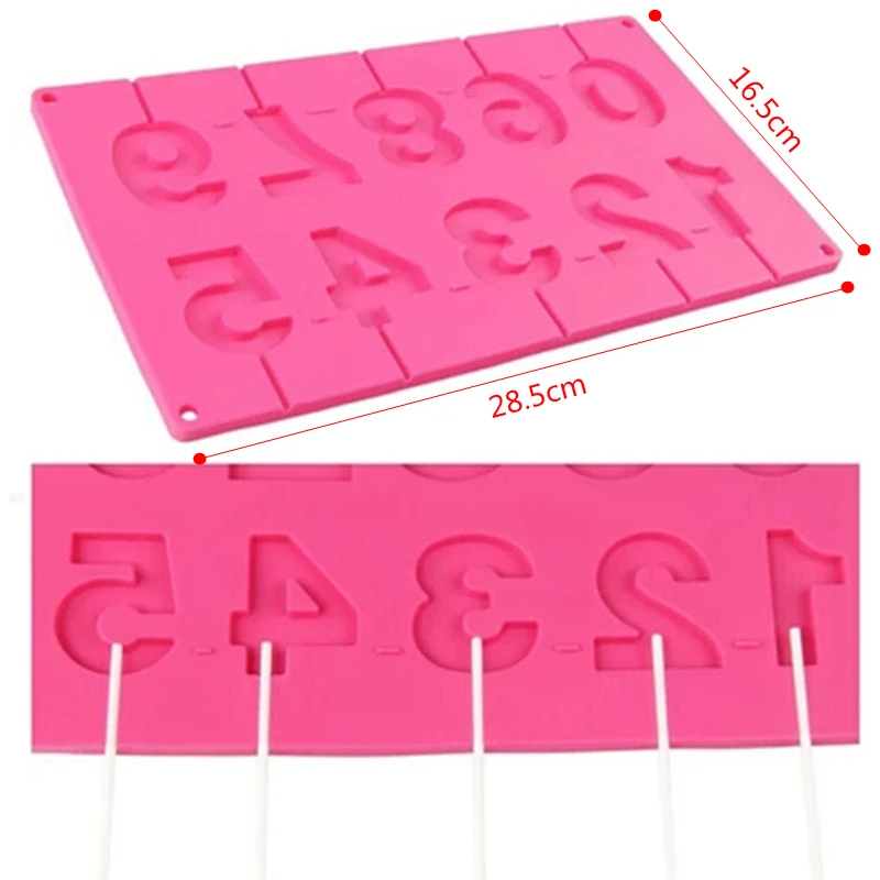 Aomily 0-9 Numbers Lollipop Mold DIY Bakeware Silicone 3D Handmade Pop Sucker Sticks Lolly Candy Chocolate Mold With Stick Shape