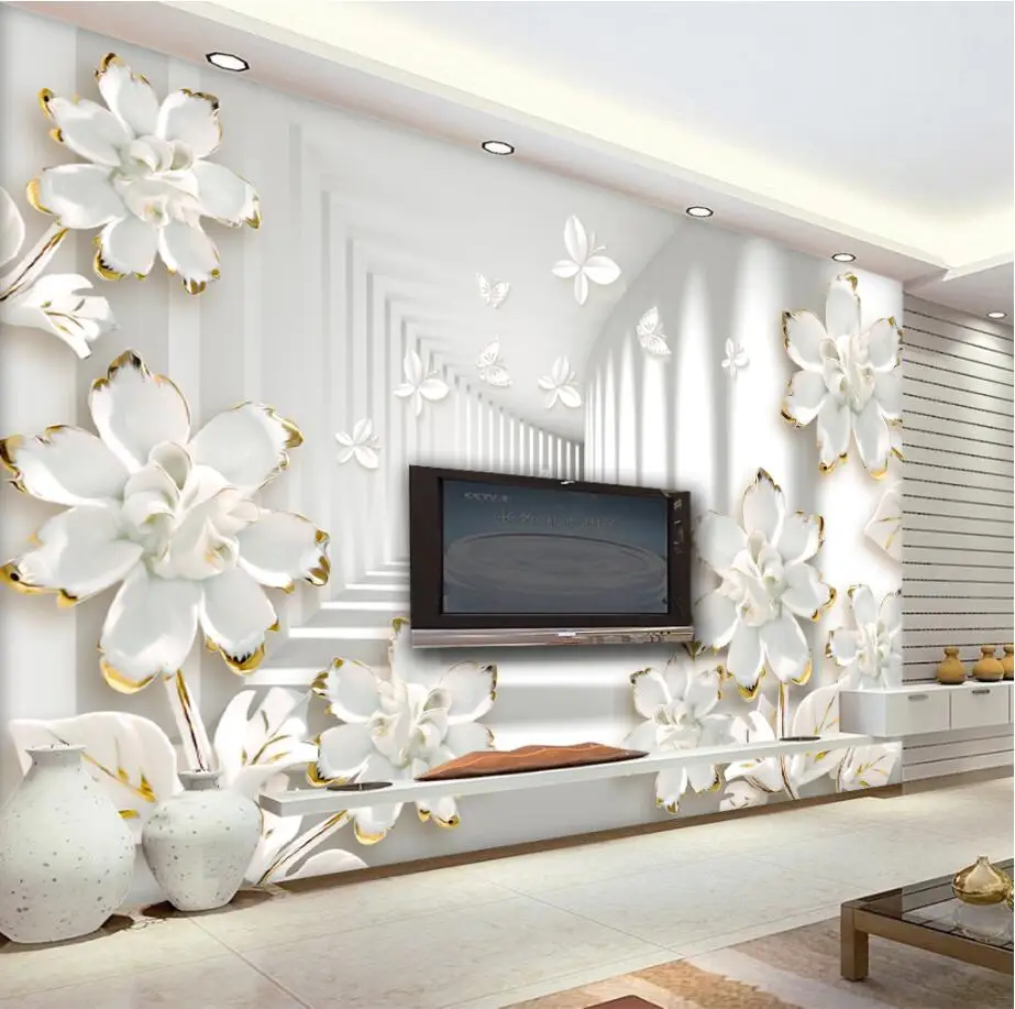 

Custom size wallpaper modern simple stereo space relief flower TV background wall home decoration murals 3d wallpaper