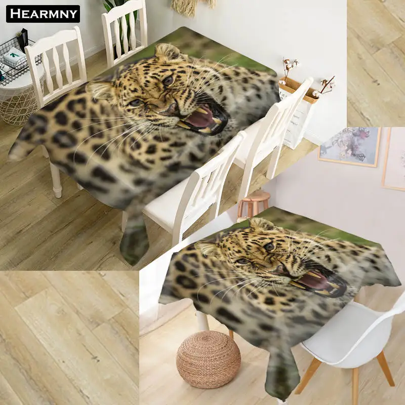 Custom Leopard Animals Tablecloth Waterproof Oxford Fabric Square/Rectangular Tablecloth For Wedding Table Cloth Cover TV Covers