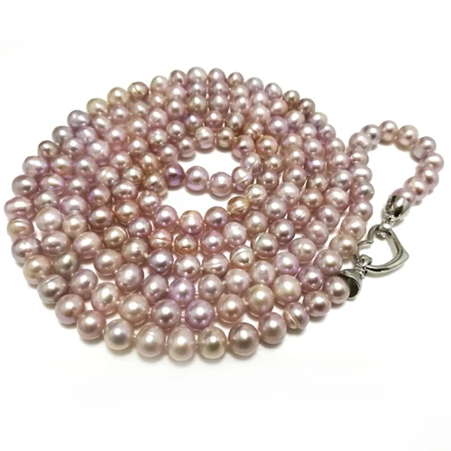 48 inches 7-8 mm Long Chain Natural Lavender Round Freshwater Pearl Necklace