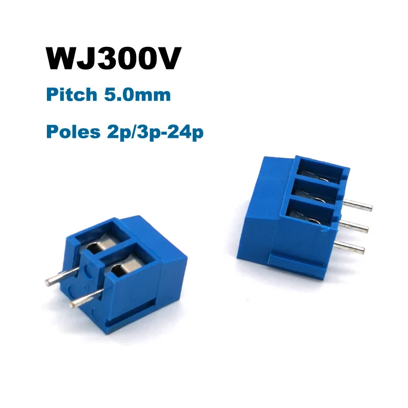 5/10Pcs Pitch 5.0mm 2/3P Screw PCB Terminal Block Straight Pins Brass Morsettiera Wire Cable Connector 300V 10A  Bornier