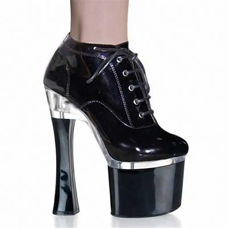 Classics Black Spool Heels Fashion PU Leather Platform Super 18cm High Heels Bootie / Ankle Boots