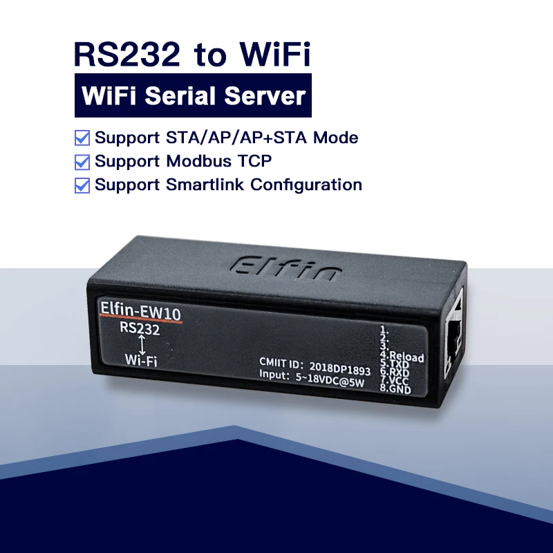 Serial Port RS232 to WiFi Device Server Module Elfin-EW10 Support TCP/IP Telnet Modbus TCP Protocol Data Transfer Via WiFi