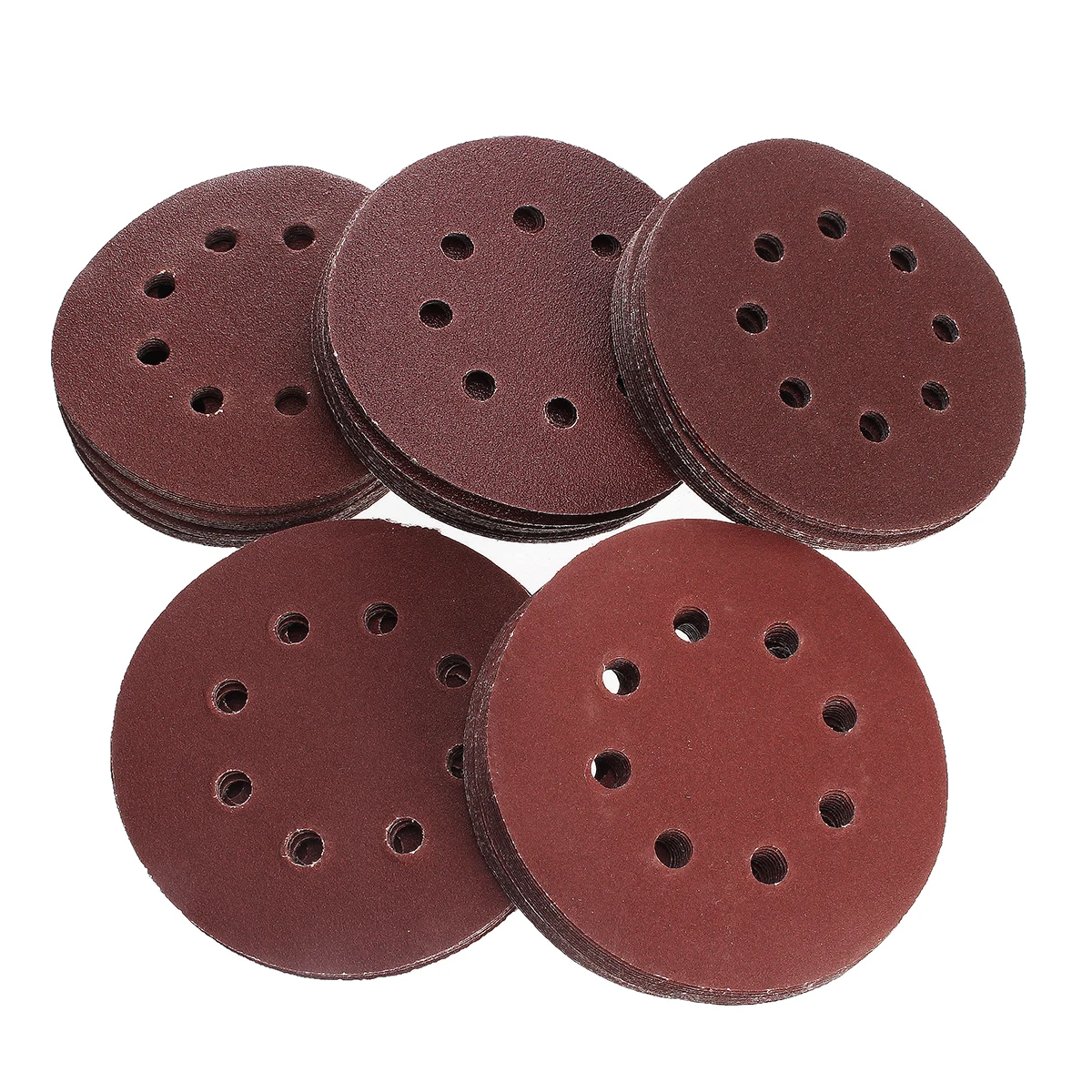 100 Cái/bộ 8 Lỗ Nhám Đánh Bóng 125 Mm 60/80/100/120/240 Nhám Tròn hình Dáng CHÀ NHÁM ĐĨA ĐỆM PHỒNG Tờ Giấy Nhám