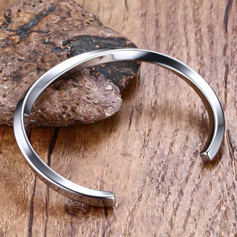 Black Silver Color Cuff Bangle for Man and Women Quality 316L Stainless Steel Punk Bangle Bracelet Titanium Jewelry