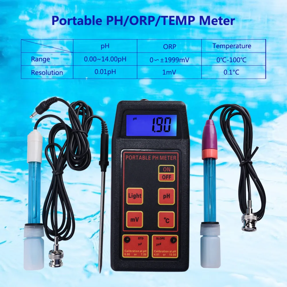 

Hot Portable 3-in-1 High-precision Water Tester PH / MV / Thermometer + Replaceable PH and ORP Electrode + Temperature Probe