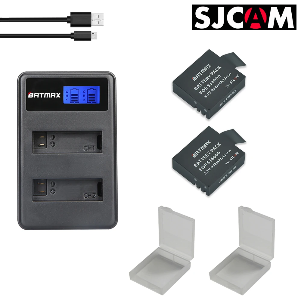 2 baterías Sjcam Sj4000 batería + LCD cargador USB Dual para SJCAM Sj 4000 SJ5000 Sj5000x SJ6000 Sj7000 Sj8000 Sj9000 Wifi SJ M10
