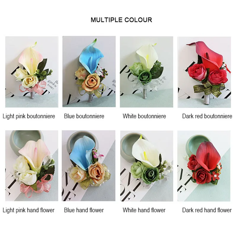 YO CHO Boutonnières Bruiloft Zijde Wit Roze Calla lelie Corsages Manchet Armbanden Bruidsmeisje Huwelijk Prom Bruidegom Bloem Boutonniere