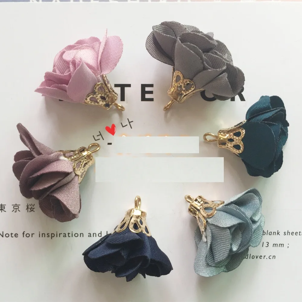 10pcs/lot South Korea cloth Burning edges Petal flower tassels Hair accessories Diy key chain Bag hanging jewelry accessories