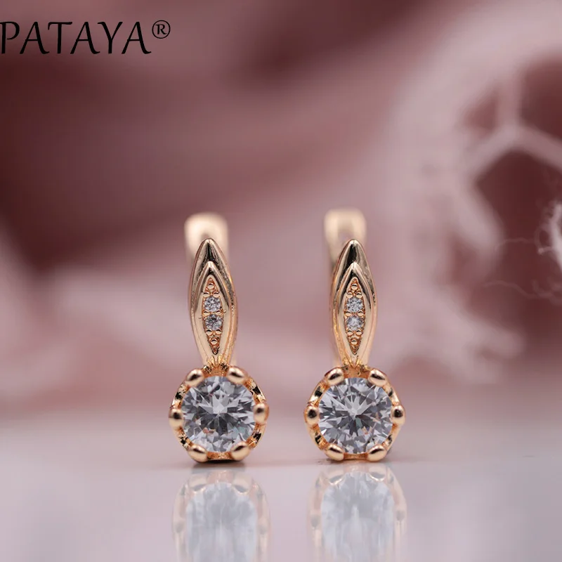 PATAYA 328 Anniversary 585 Rose Gold Color Olive Round Tricolor Natural Zircon Dangle Earrings Women Wedding Party Fine Jewelry