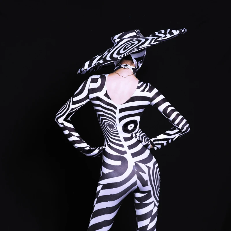 Party sexy woman bar ds jumpsuit costumes sexy club DJ singer GOGO party shows black and white zebra 3d print clothing