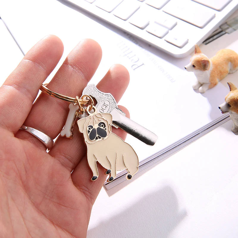 Alloy pug Dog Key Chain Key Ring Bag HandBag Charm Keychain Accessories New Fashion Jewelry For Women Dog lovers gifts