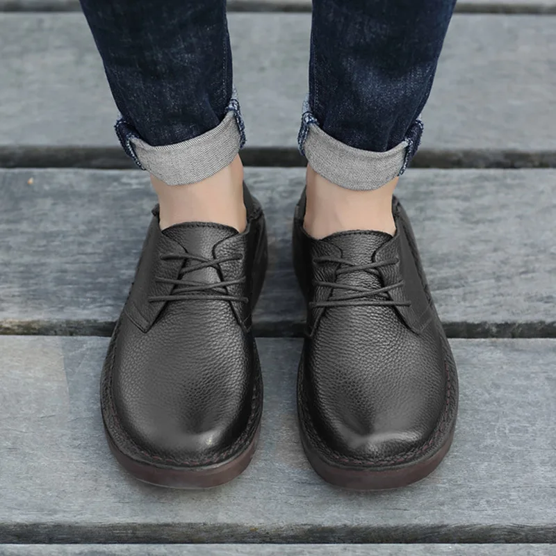 Recommend ! Retro Full Grain Leather Businessmen Round Toe Casual Shoes Leisure Man Lace Up Soft Oxfords Four Season