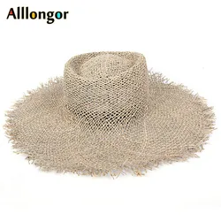 Sombrero de paja con pastos naturales para mujer, gorra de playa con visera de protección, sombreros de ala ancha, envío directo, 2023