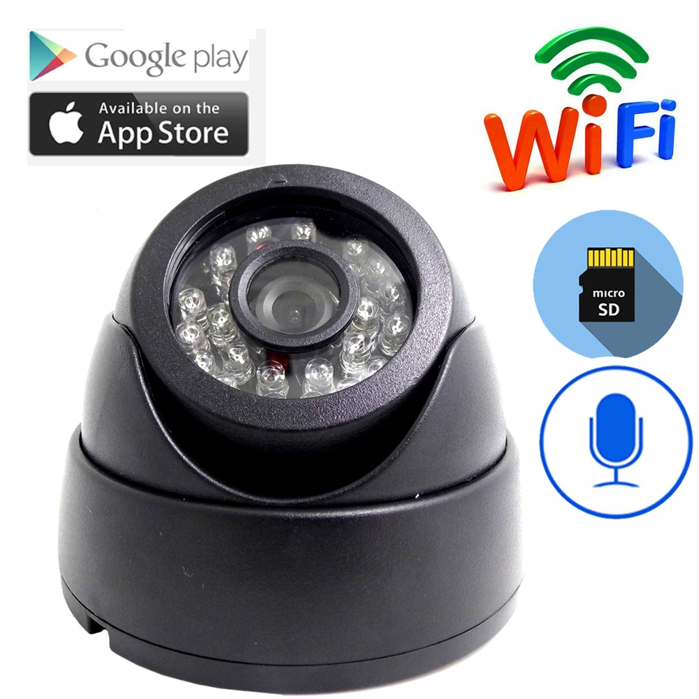 Minicámara IP con WIFI para seguridad del hogar, Monitor de videovigilancia P2P ONVIF con visión nocturna inalámbrica, Audio, ranura para tarjeta SD, color negro