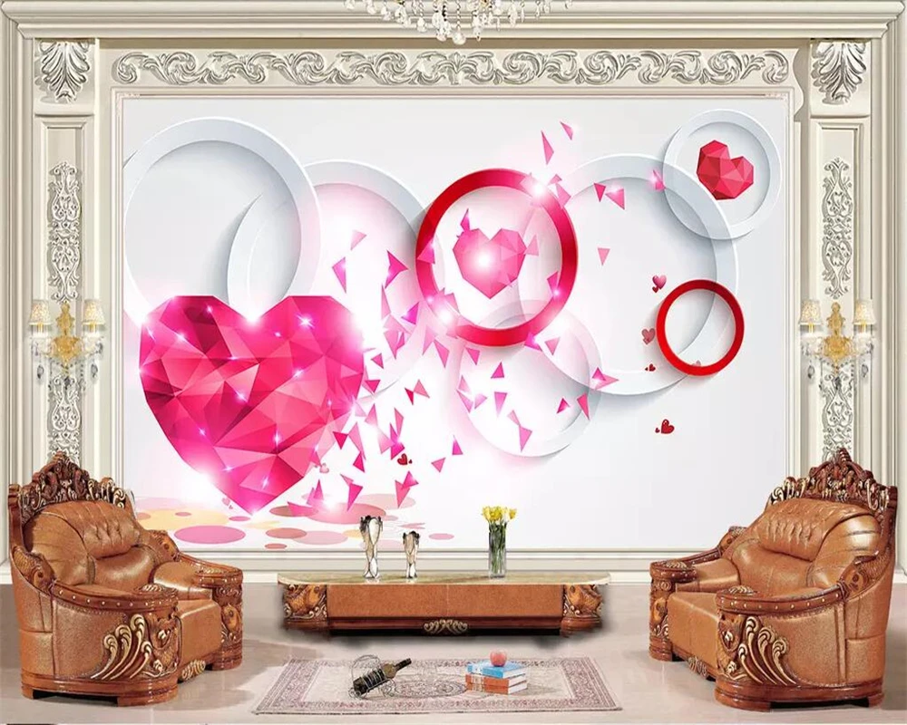 

Custom wallpaper 3d circle red love diamond romantic living room room background home decoration TV mural 3d wallpaper