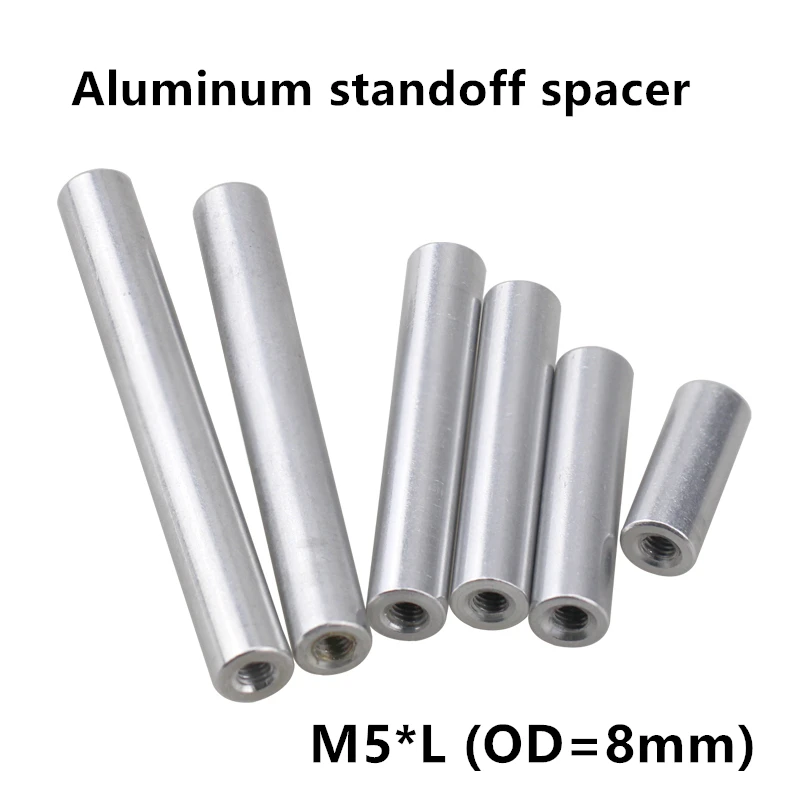 10pcs M5 Aluminum Post rods Aluminum Round Standoff Spacer Studs M5*10/12/15/20/25/30/35/37/40/45/50/60/70/80/90/100mm D=8mm