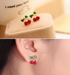 Specials 2015 new Korean jewelry wholesale lovely sweet red cherry earrings for women  free shipping