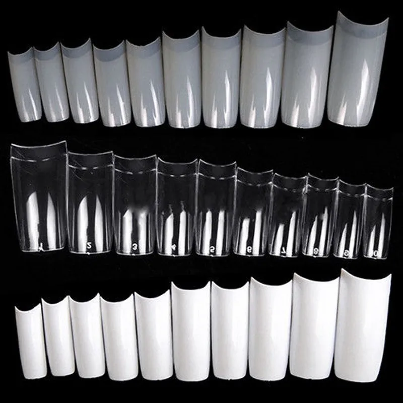 

500Pcs/Pack C Curved Acrylic French False Nail Art Tips Polish UV Gel Sticker Decoration Fake- Half Cover Nails tips @10 Sizes