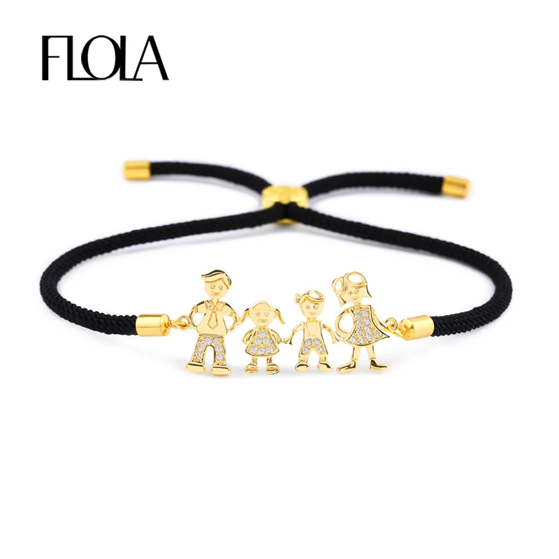 FLOLA Family Black Rope braccialetti placcati in oro papà mamma Boy bracciale Kid bracciale regolabile in corda nera pulseiras famila brtb07