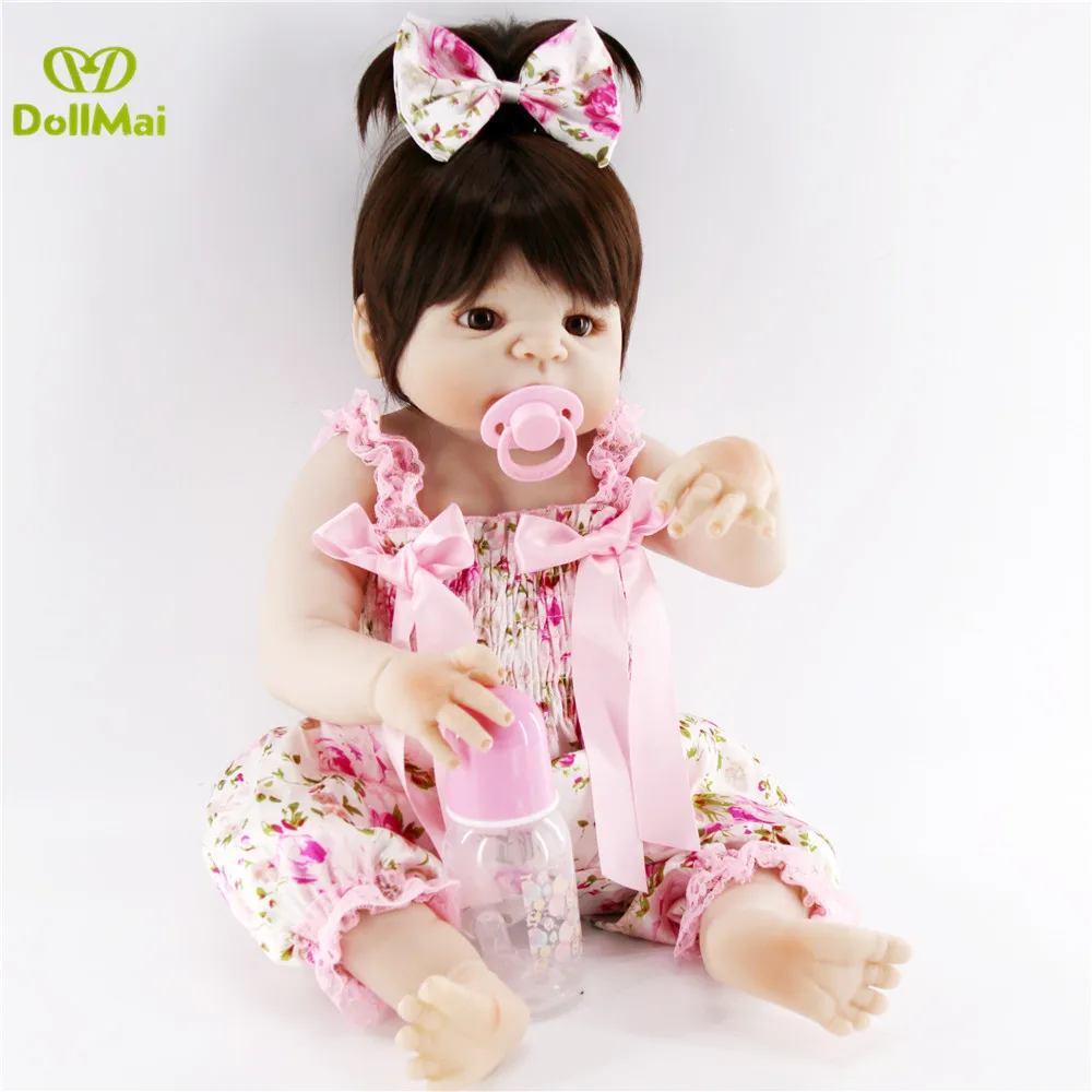 Bebe Victoria Reborn Baby Dolls 22 Inch Full silicone Body Doll New Fashion 55cm Realistic Lovely girl with floral dress bonecas