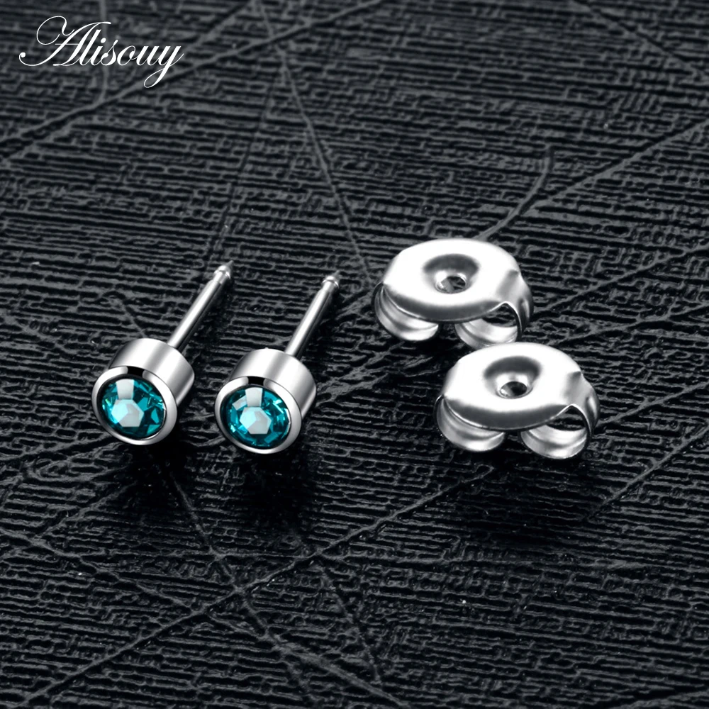Alisouy PAIR Surgical 316L Steel Birthstone CZ Ear Stud Earrings Studs Tragus Cartilage Piercing Professional for Earring Gun