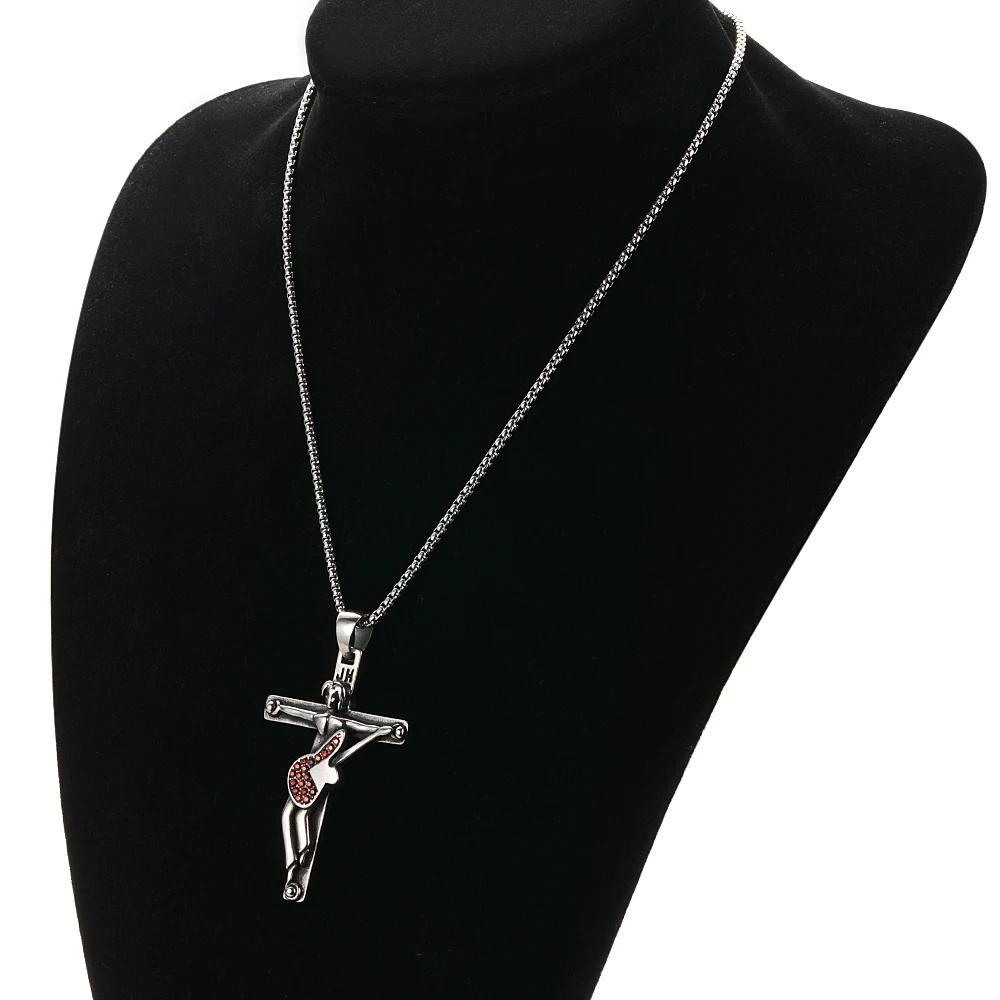 French Rocker Johnny Hallyday Guitar Cross Pendant Necklace Stainless Steel Floating Locket Christian Crucifix Men Jewelry Gift