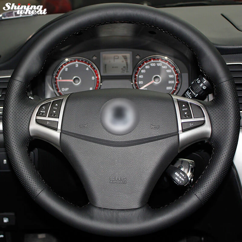 Shining wheat Hand-stitched Black Leather Steering Wheel Cover for Ssangyong Korando 2011-2014