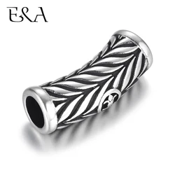 Stainless Steel leaves Tube Beads Big Large Hole 6mm Slider Charm DIY Men Leather Cord Bracelet Making Jewelry Accessories