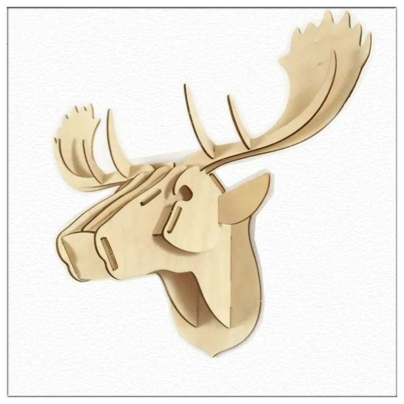 3D Wooden Animal Head Wall Hanging DIY Creative Gifts Puzzle Plywood Unicorn Head For Home Decor MDF Crafts Art Wall Decoration