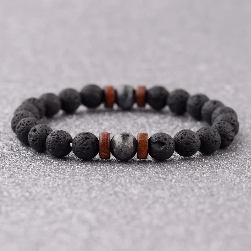 Amader Vintage Black Lava Stone Bracelets Men Meditation Natural Wood Beads Bracelet Women Prayer Jewelry Yoga Dropshipping