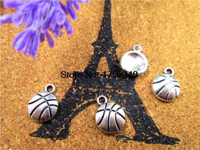 30pcs--Basketball Charms, Antique Tibetan Silver Tone basketball charm pendants, sports charms 13x10mm