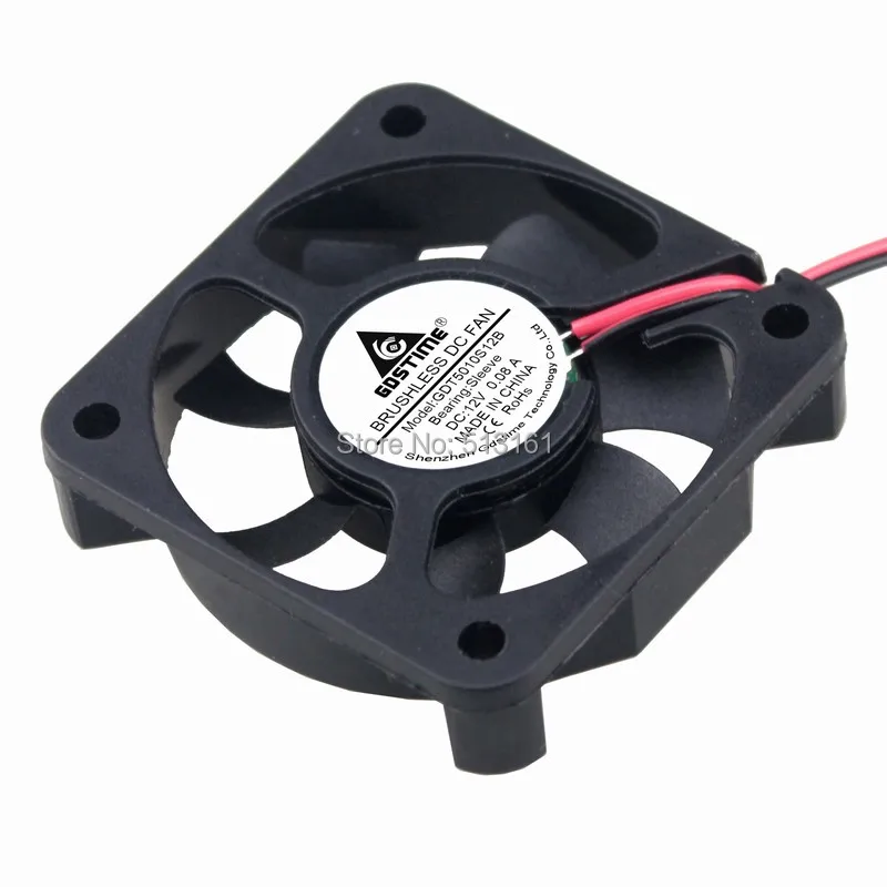 10pcs/lot Gdstime 2Pin 5cm Brushless Cooling Fan 50x50x10mm 12V DC Cooler 50mm