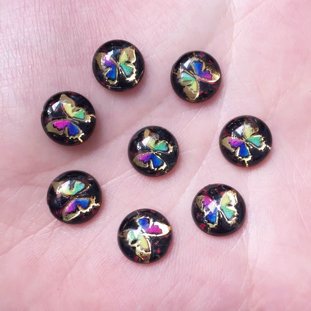 New 80pcs Acrylic 10mm Round Delicate Butterflies Gem Flatback Rhinestone Scrapbook Ornaments DIY W39