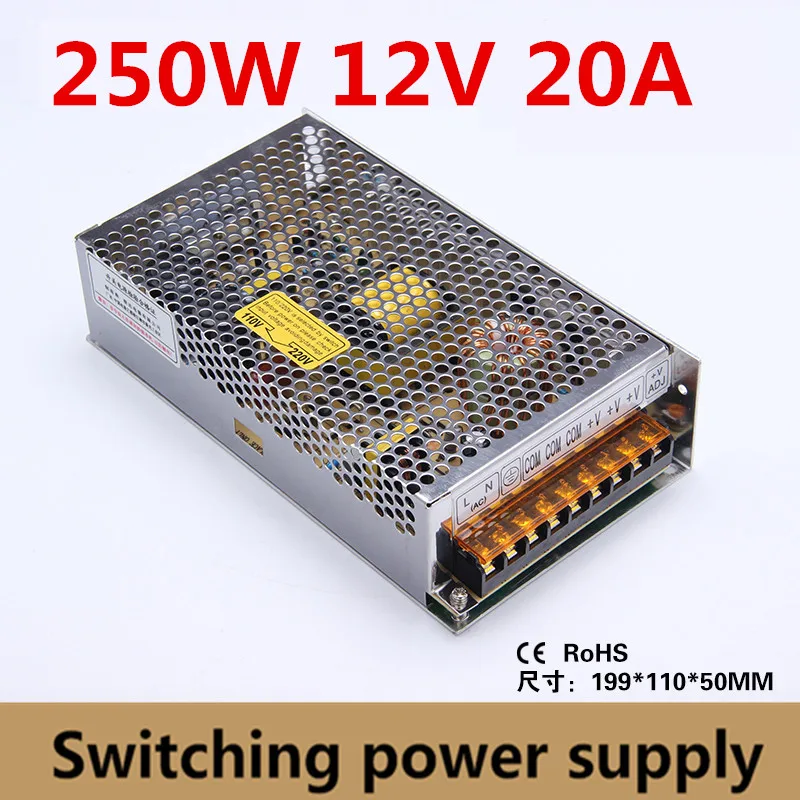 

250W Switching LED Power Supply 12V 20A AC 90-240V to DC12V Led Driver adapter for Led Strips ,CCTV, Industry (s-250-12)