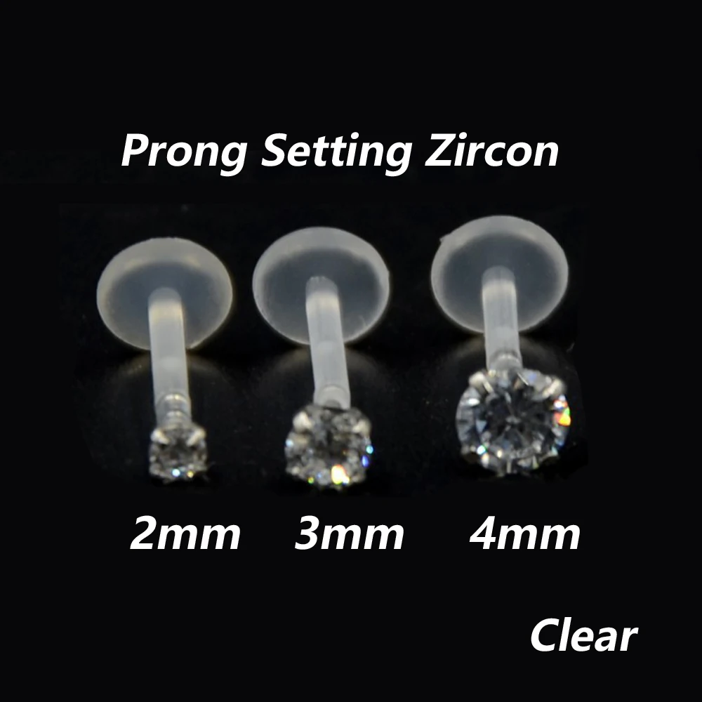 1Piece Fashion Round Zircon CZ 316l Steel&PTFE Labret Lip Bar Ring Piercing Ear Cartilage Tragus Sexy Girl Jewelry 16g