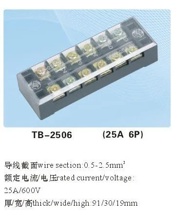 

5pcs 600V 25A Double Row 6 Position Terminal TB2506