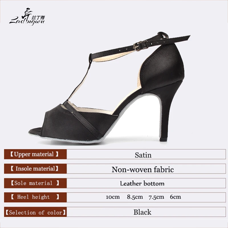 Ladingwu Hot Selling Satin Black Shoes For Women High Heels Spring and Summer Sandals Latin Salsa Dance Shoes Numbering Y-7