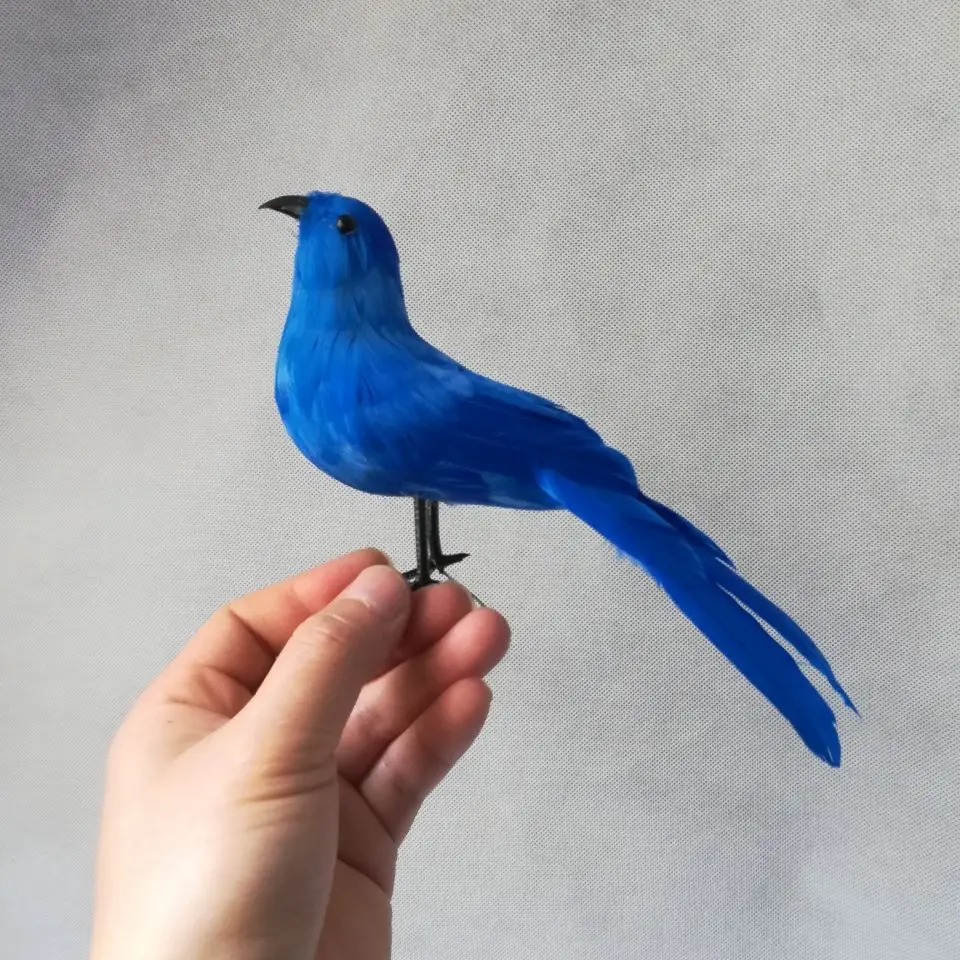 Oiseau bleu, jouet en mousse et plumes, décoration de jardin, accessoire de tournage, cadeau h1587, 22cm environ