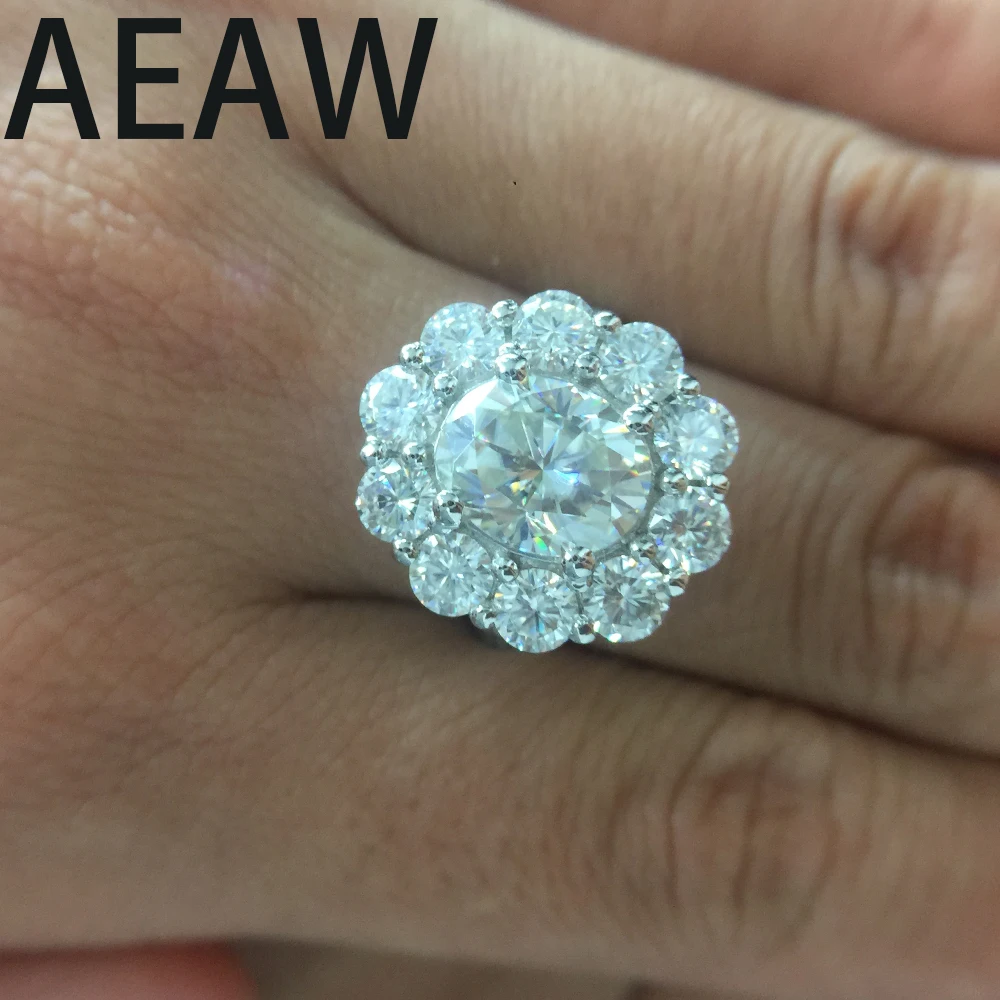 

AEAW Solid 14K White Gold 7ctw DF Color Oval Moissanite Engagement Ring Length 16mm Bridal Ring with Moissanite Accent For Women