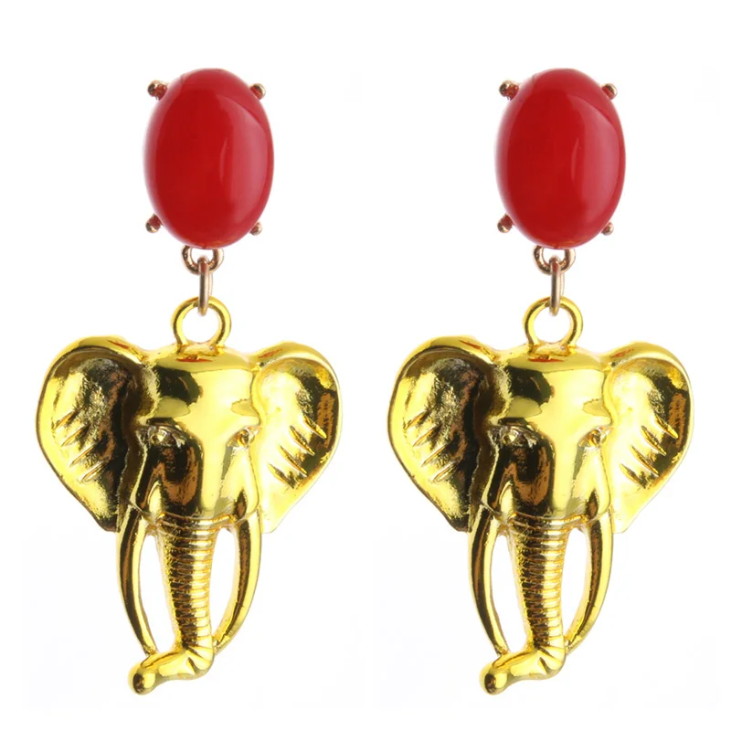 NeeFu WoFu Natural Stone Drop Earrings Elephant Earring Lion Head Big Earring For Woman Large Long Brinco Ear Oorbellen Gift