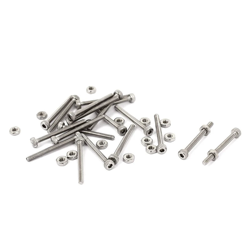 GTBL M2 x 20mm Long Hex Socket Knurled Cap Screws Bolts Nuts Set 20Pcs