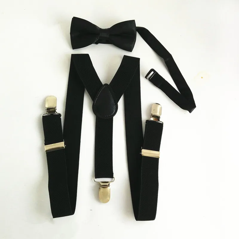 LB001-S Baby Accessoires Voor Baby Broek Zwart Jarretel Met Solid Bowtie Sets Elastische Verstelbare Kids Bretels Bowtie