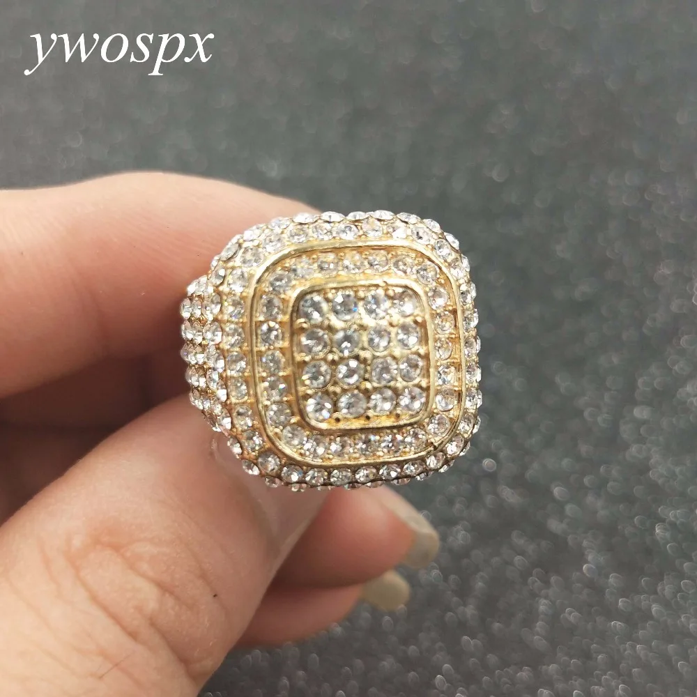 Luxury Full Zircon Gold Color Rings for Men Jewelry Wedding Anel Engagement Statement Ring Anillos Bijoux Gifts Y30