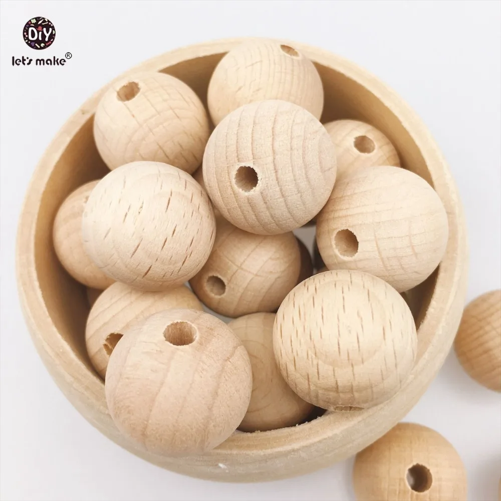 Let's make Wooden Teether Chew Beads 200pcs Round Beech Beads Nursing Necklace/Bracelet DIY Toys Baby Teether