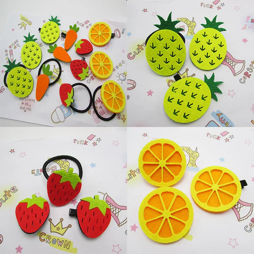 50pcs/100pcs Summer fruit strawberry pineapple orange carrot elastic Hair Rope hair clip brooch for girl decorates