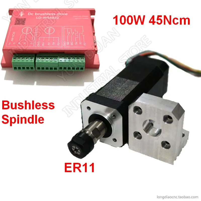 Brushless spindle 100W 45Ncm DC24V Brushless spindle 42mm motor + driver + Mounting bracket ER11 Collets Match MACH3 New